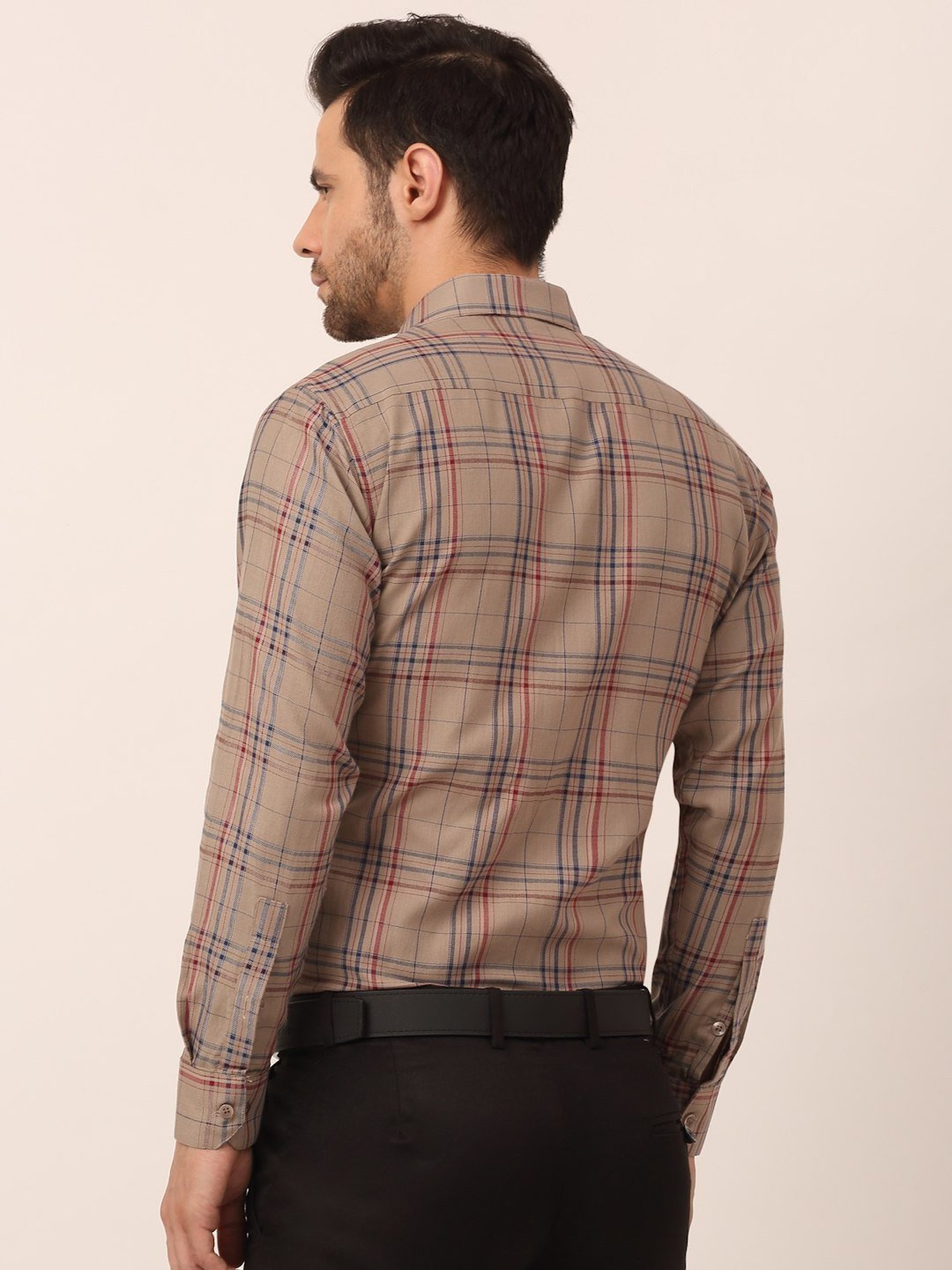 Jainish Brown Cotton Regular Fit Checks Shirt