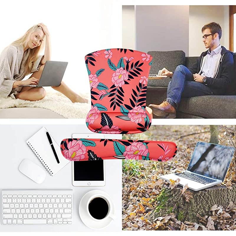 Keyboard Wrist Rest and Mouse Wrist Rest Support Mouse Pad Set,Non Slip Rubber Base Wrist Support with Ergonomic Raised Memory Foam for Easy Typing & Pain Relief