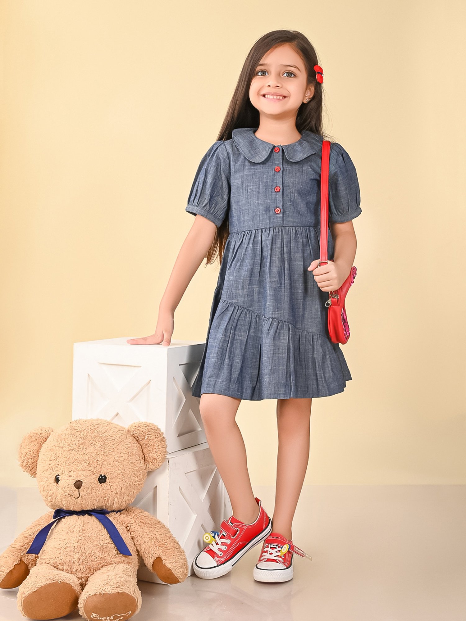 LilPicks Kids Blue Solid Dress