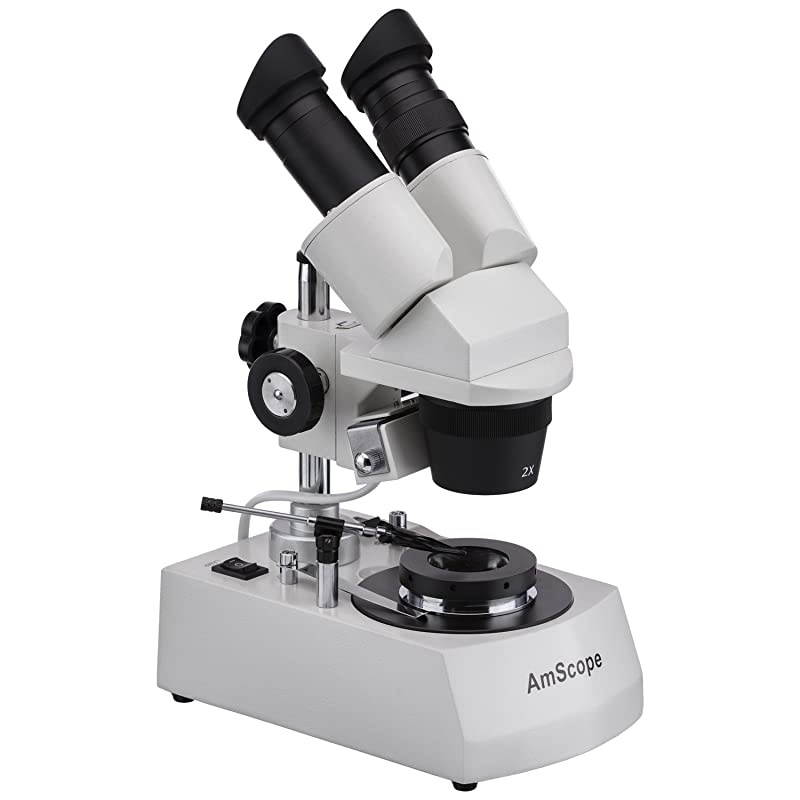 SE306-PY-DK Binocular Stereo Microscope, WF10x and WF15x Eyepieces, 20X/30X/40X/60X Magnification, 2X and 4X Objectives, Upper and Lower Halogen Lighting, Reversible Black/White Stage Plate, Pillar S