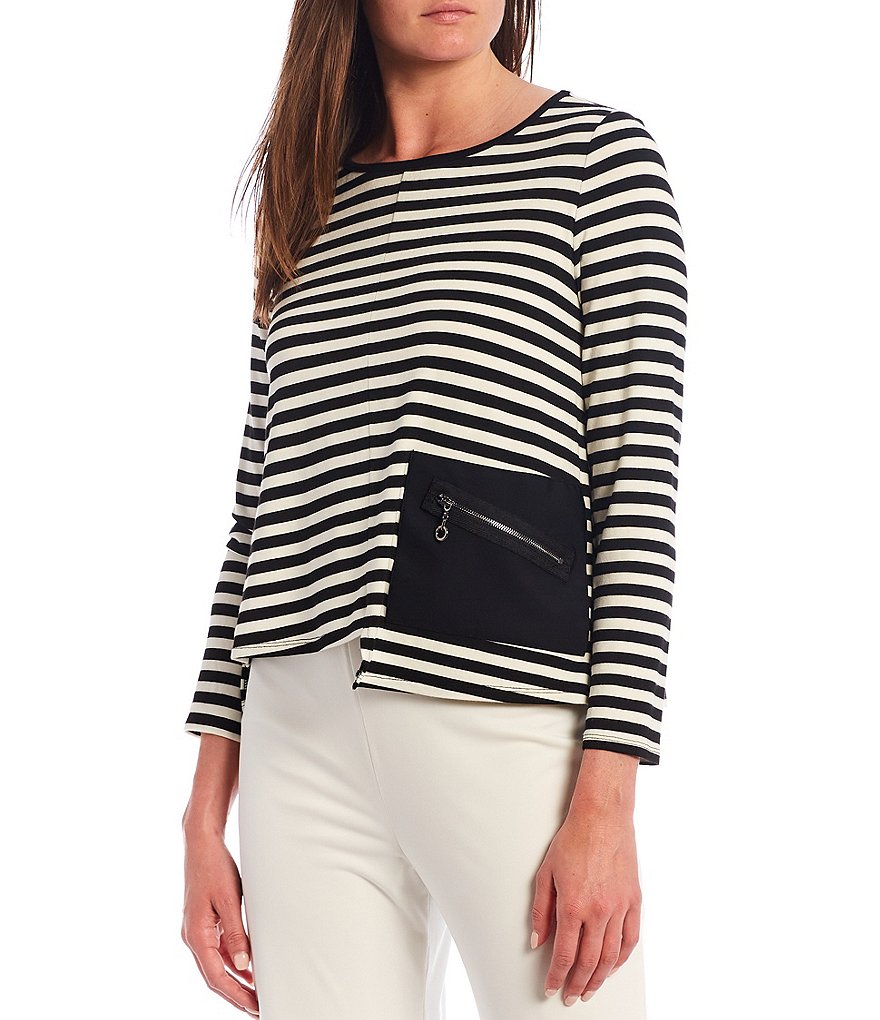 IC Collection One Side Pocket Asymmetrical Stripe Cropped Top