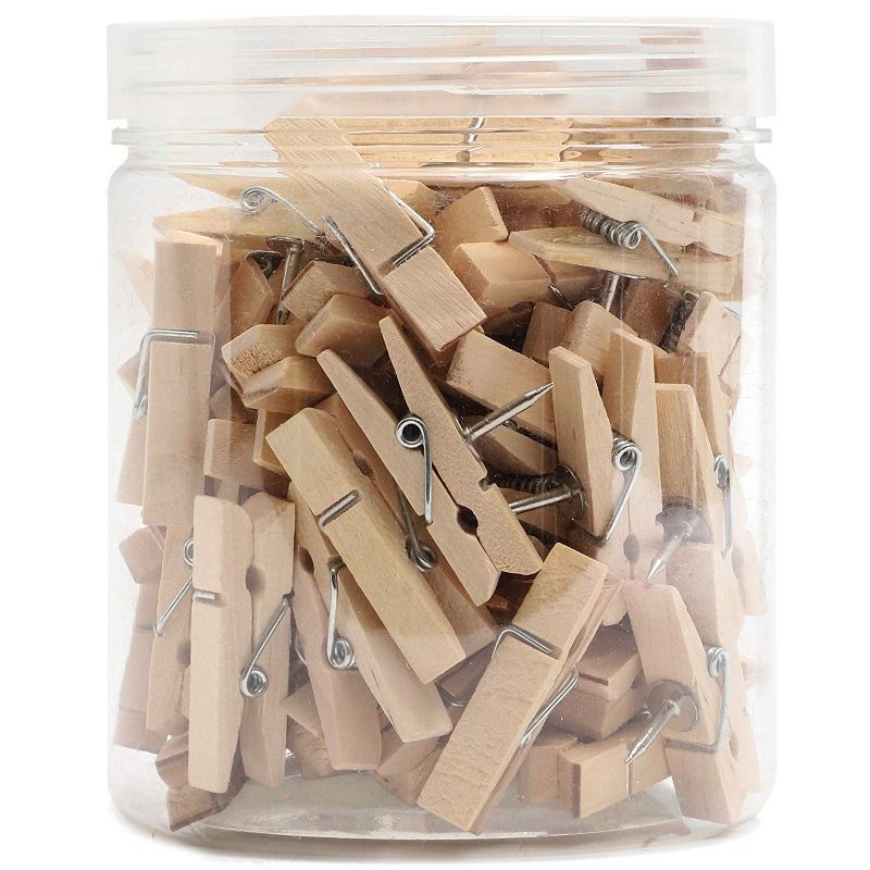 Juvale 80-Count Mini Wooden Pushpins Clips, Clothes Pins Thumbnails Decorate Photos on Cork Boards Bulletin Board for Office Home Postcards, Natural