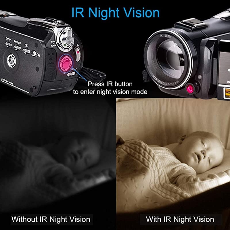 Video Camera 4K Camcorder  Vlog Camera for YouTube, HD Digital Camera with 30X Digital Zoom and Night Vision, Video Recorder with Microphone, Wide Lens (32GB SD Card, 2 Batteries Included)