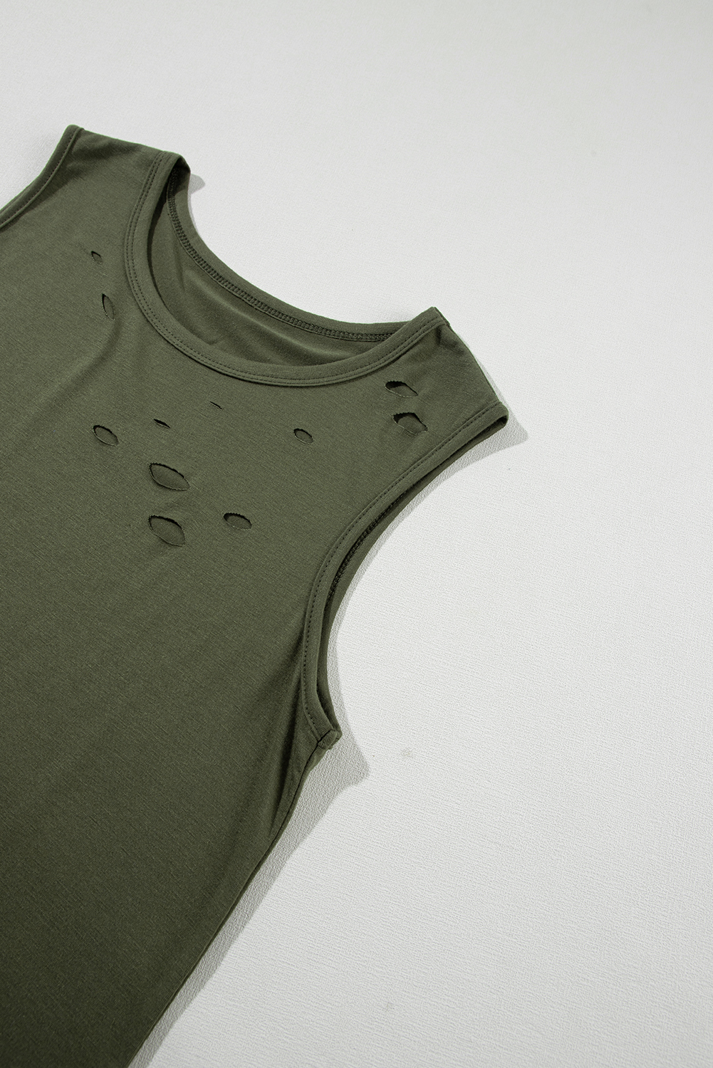 Jungle Green Solid Color Distressed Ripped Tank Top