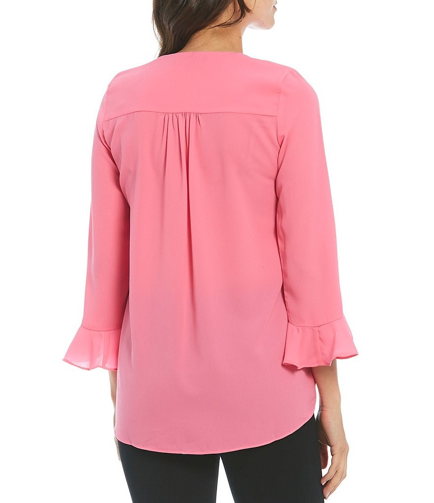 Calessa V-Neck 3/4 Ruffle Sleeve Crossover Hi-Low Tunic