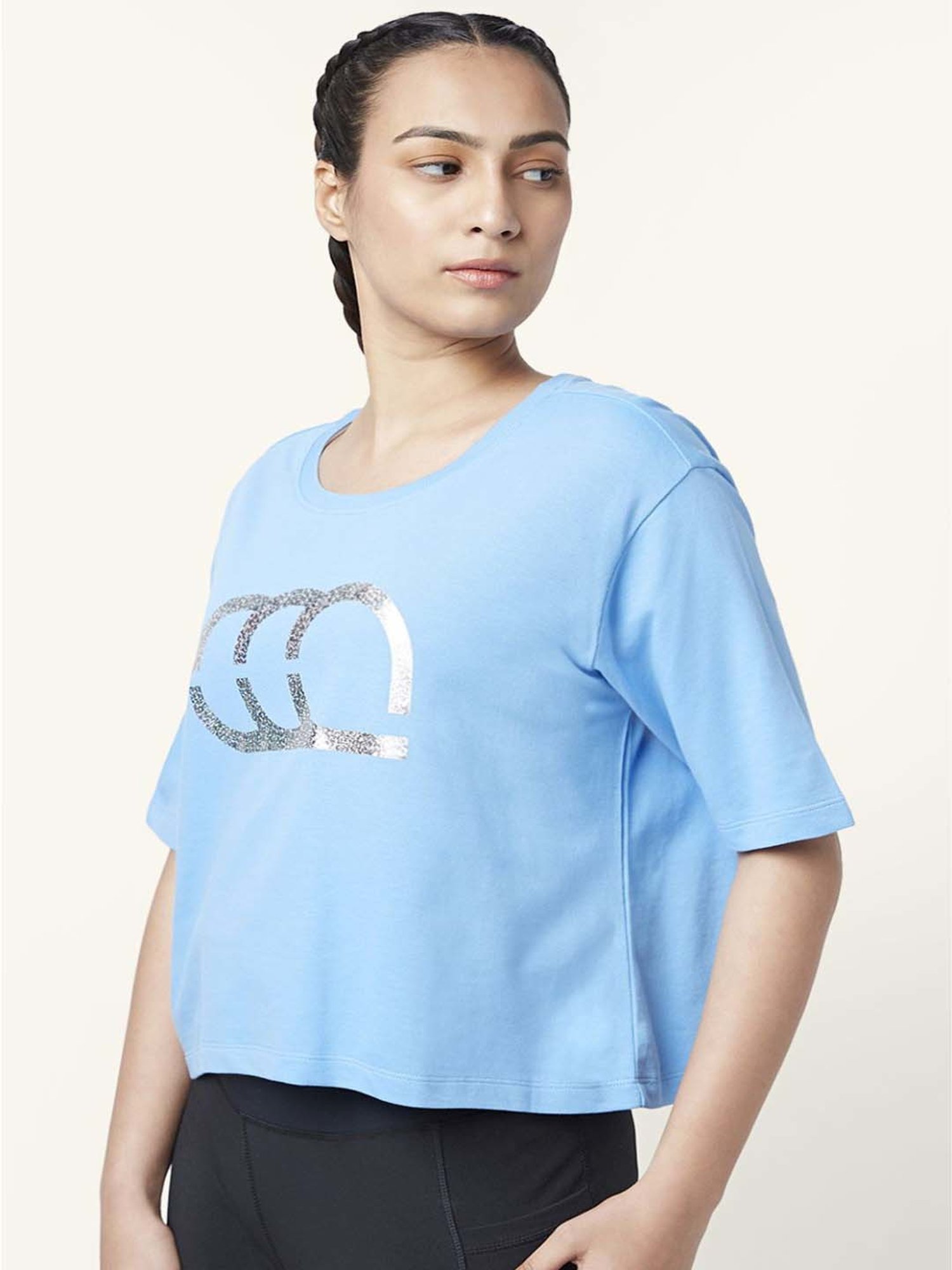 Ajile by Pantaloons Blue Cotton Graphic Print T-Shirt