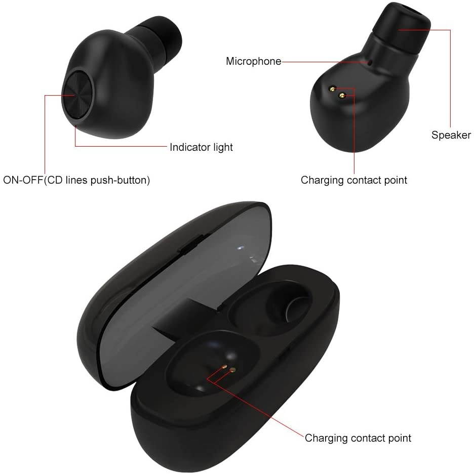 Waterproof Earphone Wireless Stereo Headphone Bluetooth Earbuds IPX7 Waterproof Sweatproof Earbud in Ear Headset with Charging Case,Headphone Mic for Showering Driving Running Cycling