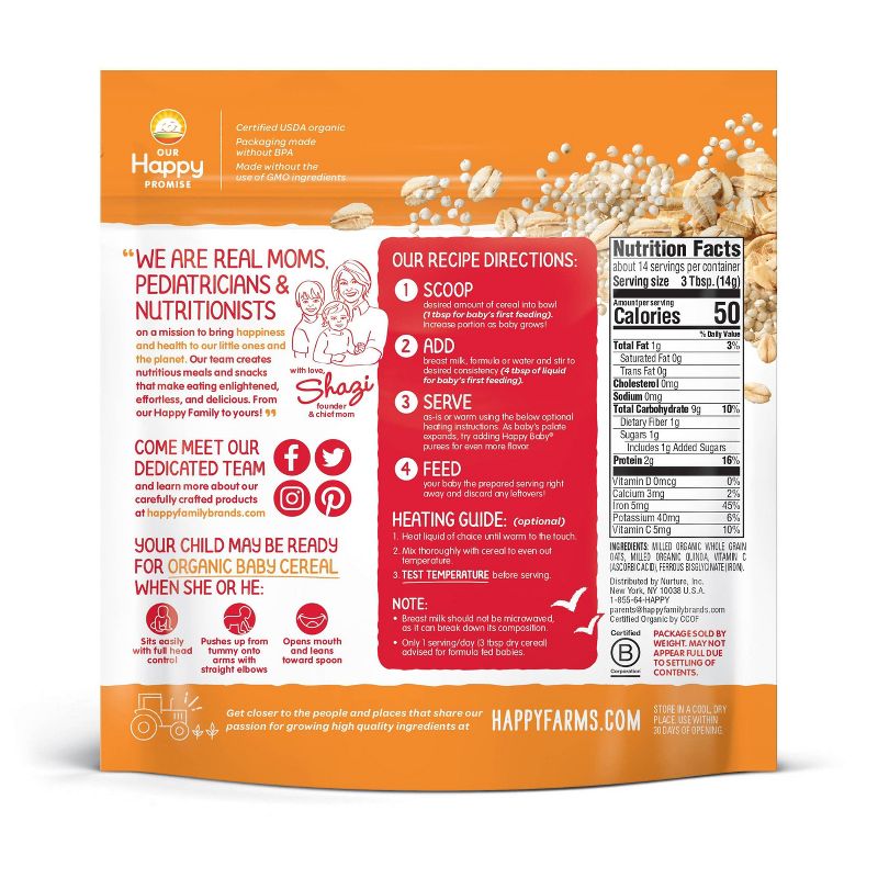 HappyBaby Oats & Quinoa Ancient Grains Baby Cereal - 7oz