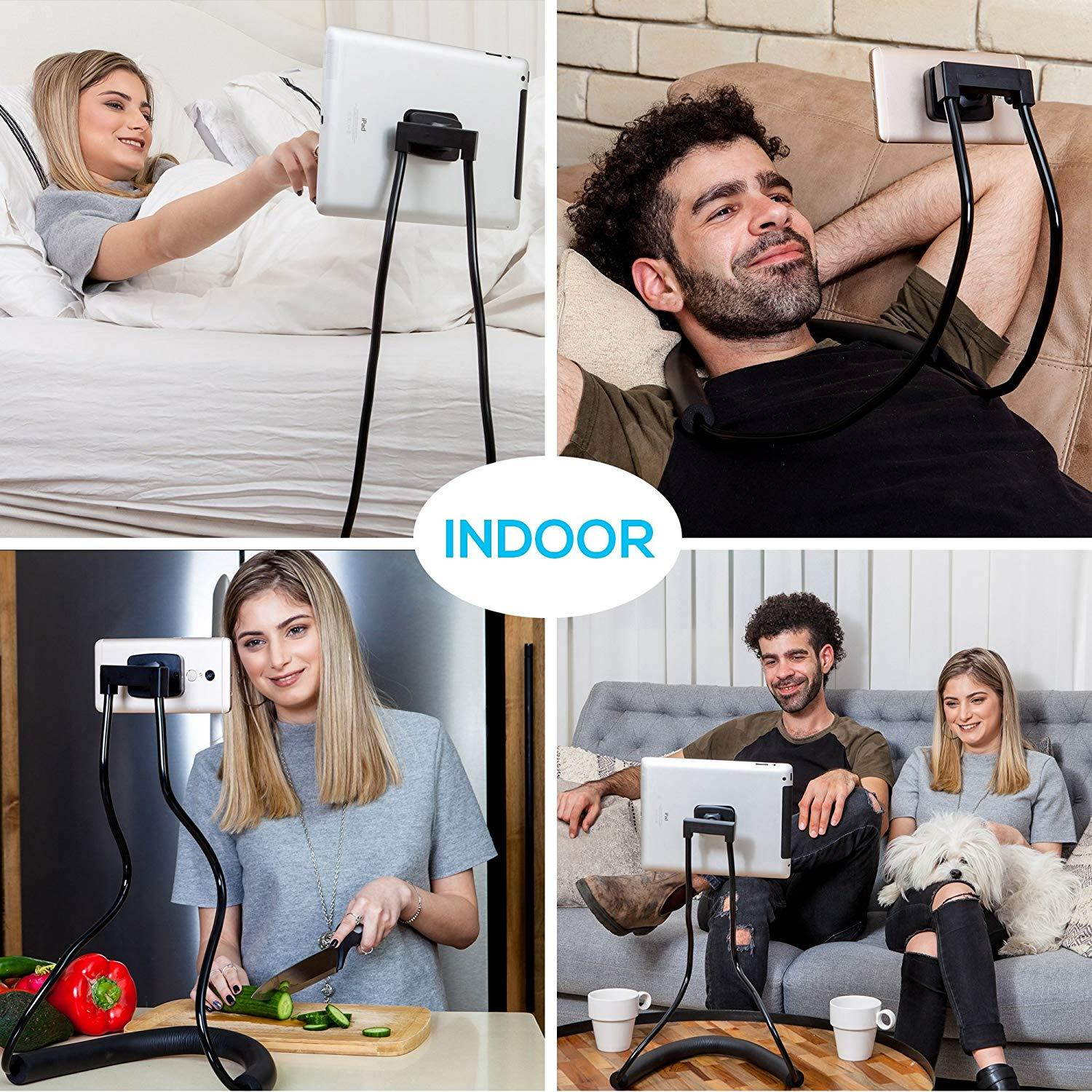 GoWith Magnetic Tablet & Cell Phone Holder, Universal Mobile Phone Stand, Lazy Bracket for Table, Bed, Car & Bike, Adjustable Rotating Gooseneck Mount with Flexible, Collapsible and Portable Design