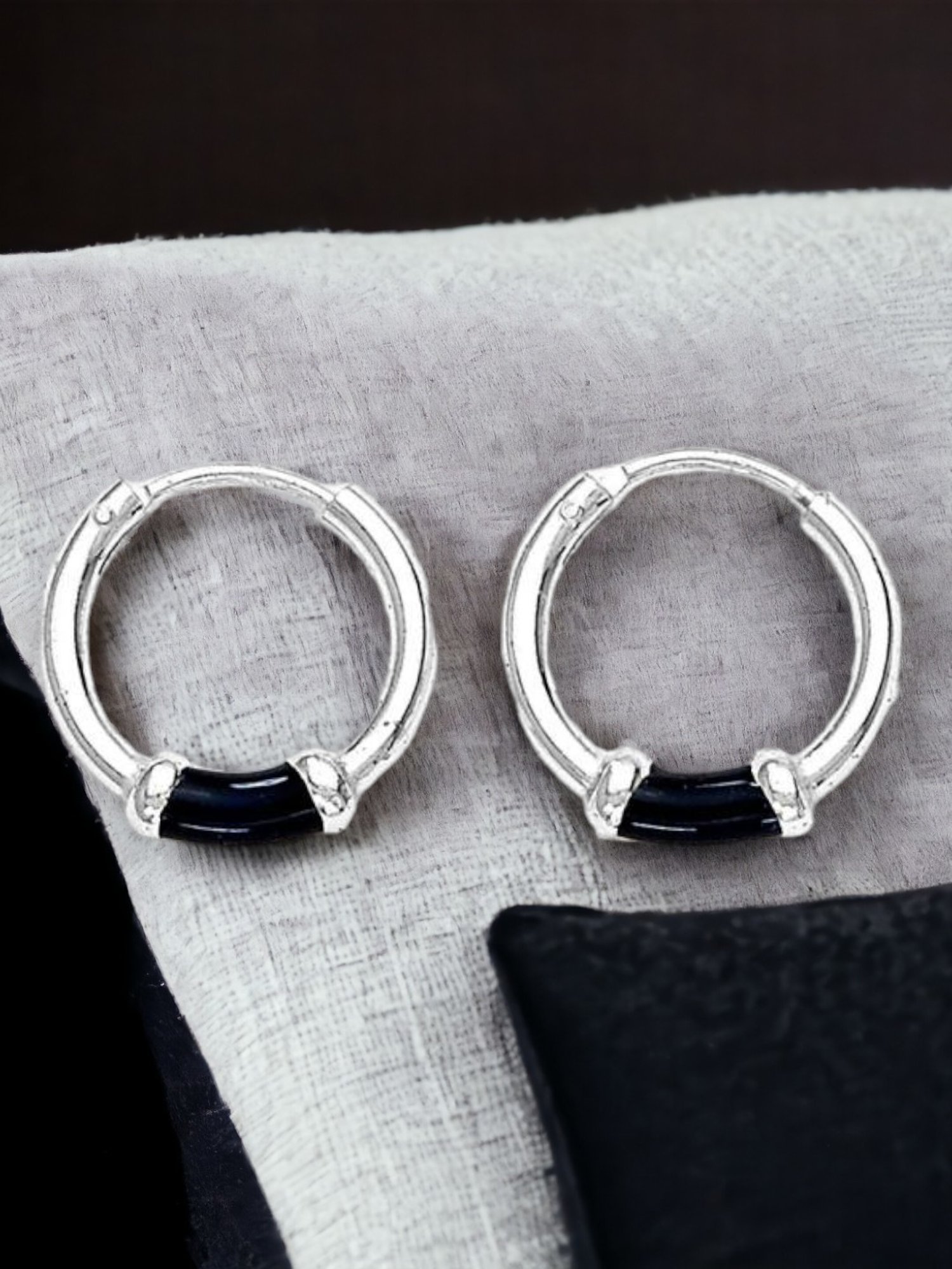 Taraash 92.5 Sterling Silver Blue Enamel Hoop Earring