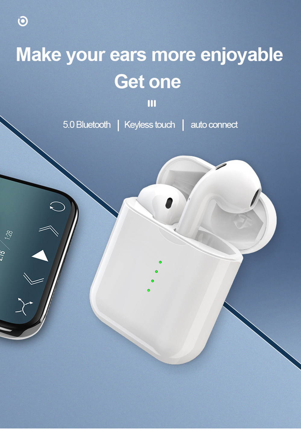 i10 TWS Bluetooth V5.0 Binaural Earbuds Stereo In-ear Earphone With Charging base- WHITE
