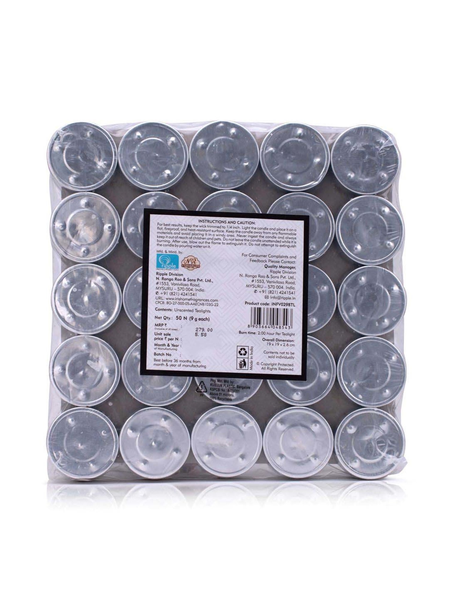 IRIS White Unscented Tea Lights - Set of 50