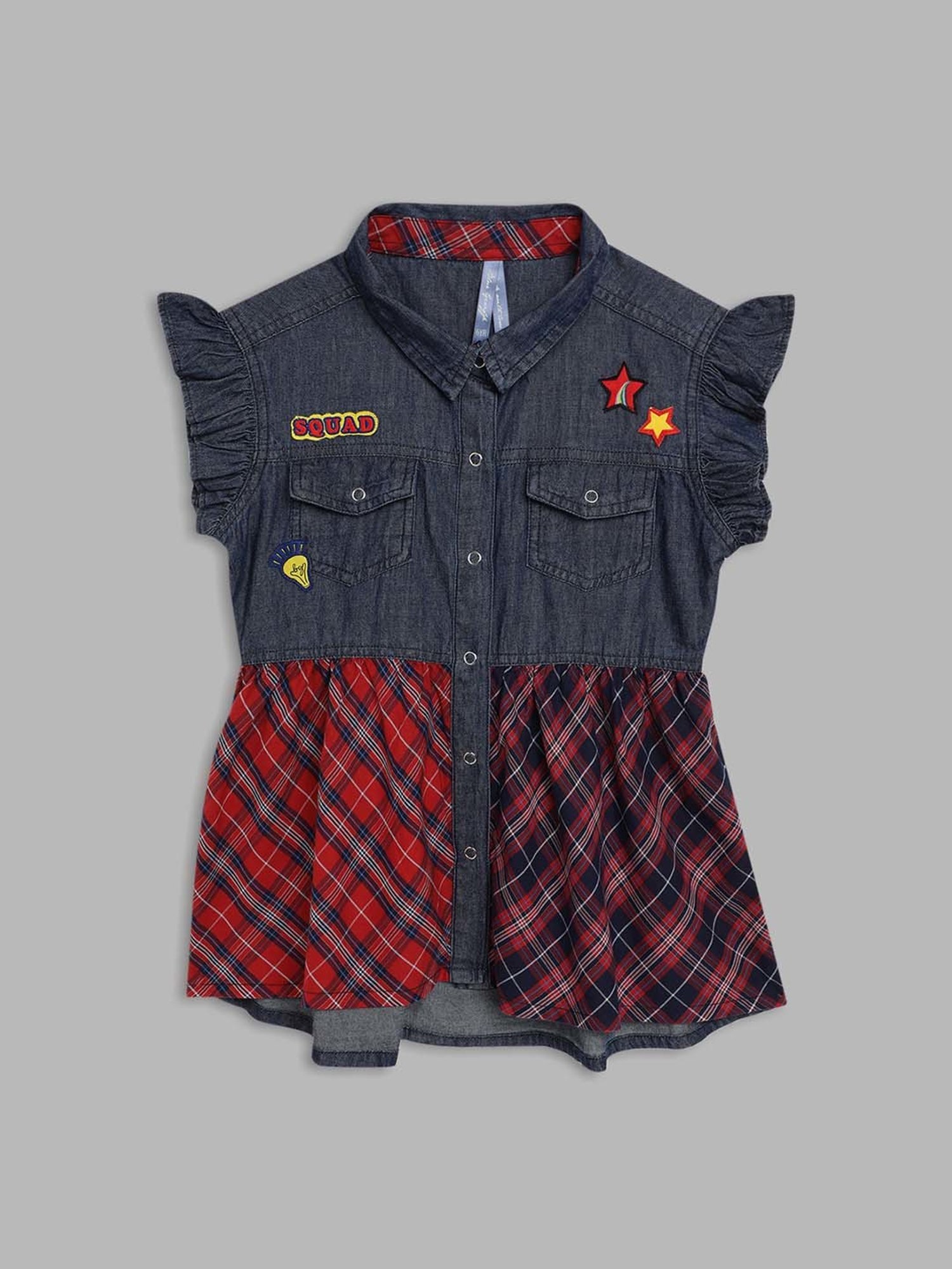 Blue Giraffe Kids Multicolor Cotton Chequered Dress