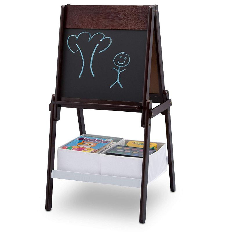 Delta Children MySize Wooden Double-Sided Easel with 2 White Storage Baskets, Dark Chocolate Brown