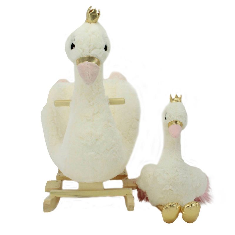 Soft Landing Darling Duos Swan Children's Rocker and Stuffed Animal bundle