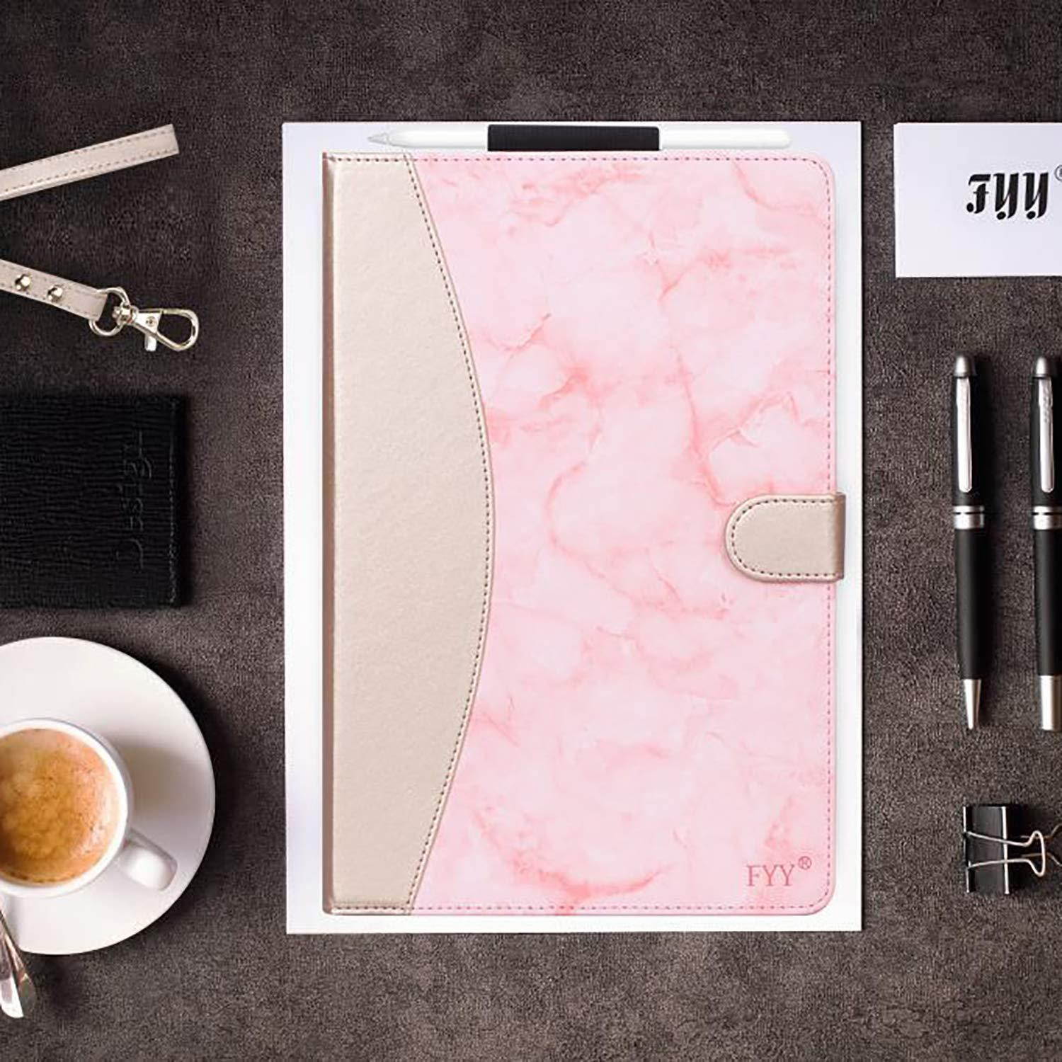 FYY New Apple iPad Pro 11 inch (2018) Case [Support Apple Pencile Charging] Leather Case, Folio Case Smart Cover with [Auto Sleep/Wake Feature][Multiple Stand Angles][Card Slots][Hand Strap] Pink