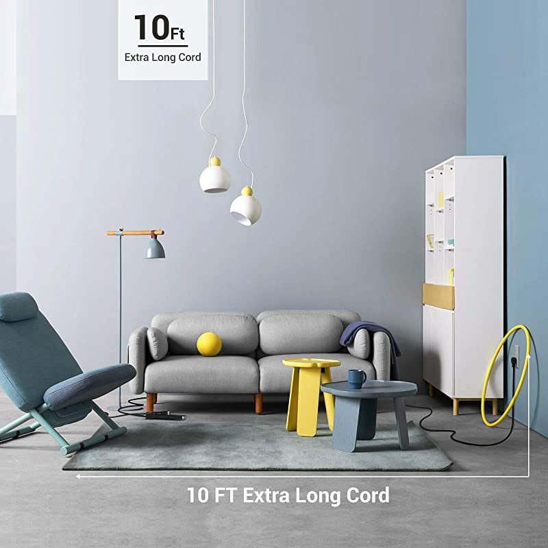 2Pack 6Outlet Power Strip Surge Protector with 10 Ft Long Extension Cord Low Profile Flat Plug 15 Amp Circuit Breaker 500 Joules Wall Mount Black UL Listed