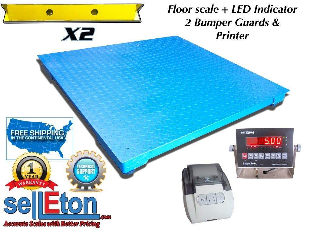 60" x 60" (5' x 5') Floor Scale with 2 Bumper Guards & Printer 2500 lbs x .5 lb
