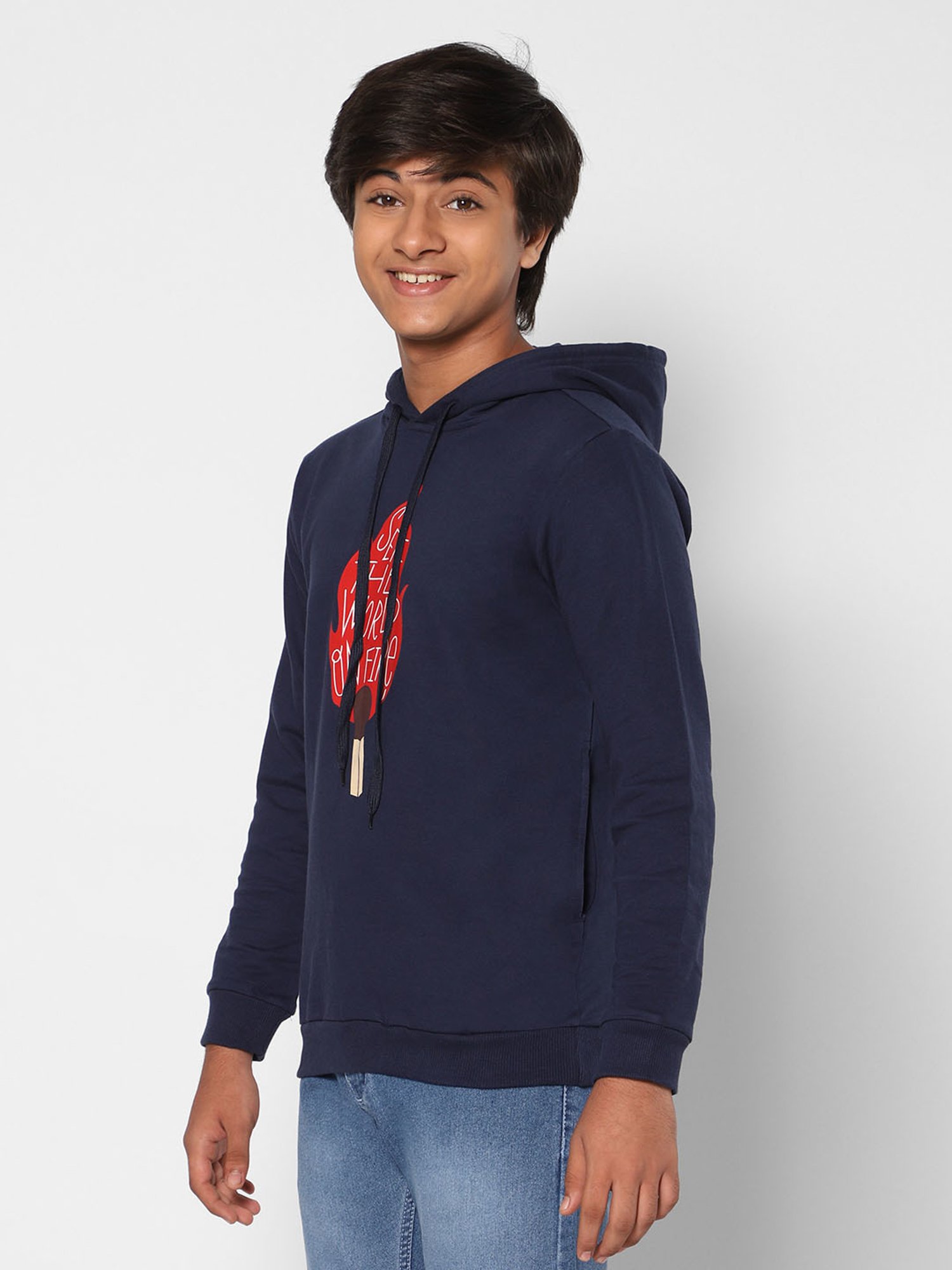 TeenTrums Boys Navy Printed Full Sleeves Sweatshirt