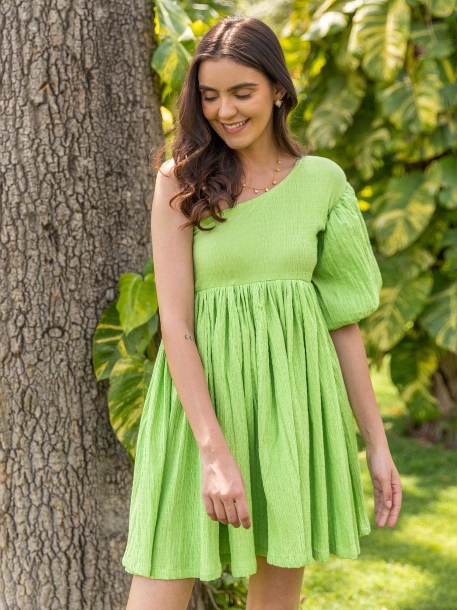 BInfinite Green Pistachio One Shoulder Dress