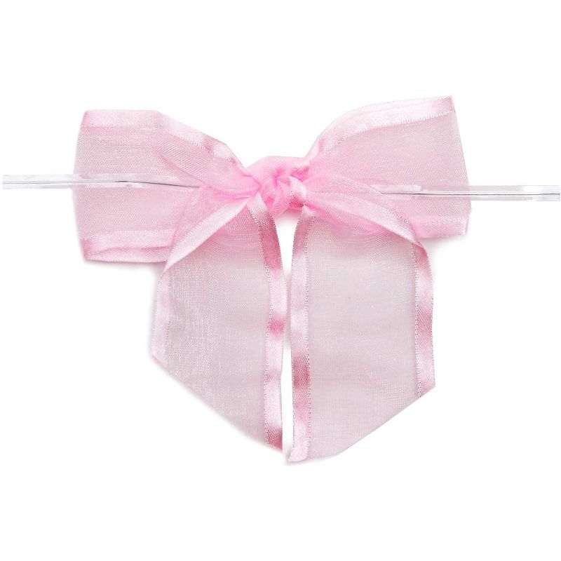 Bright Creations 36 Pack Pink Organza Bow Twist Ties for Gift Bags Decoration (4 x 3.5 in)
