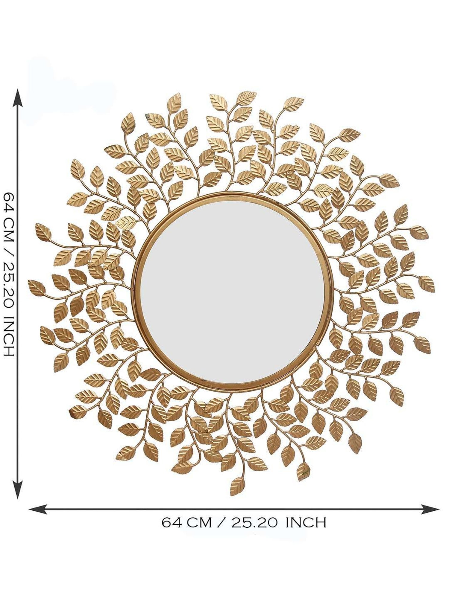 CHRONIKLE Golden Iron Leaf Style Round Wall Mirror