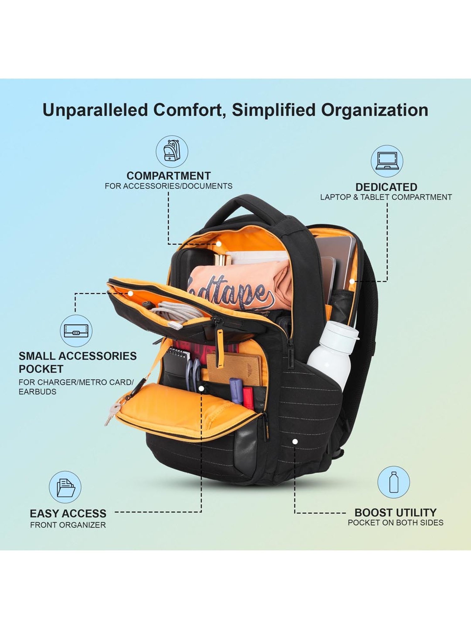 Red Tape 28 L Black Large Laptop Backpack