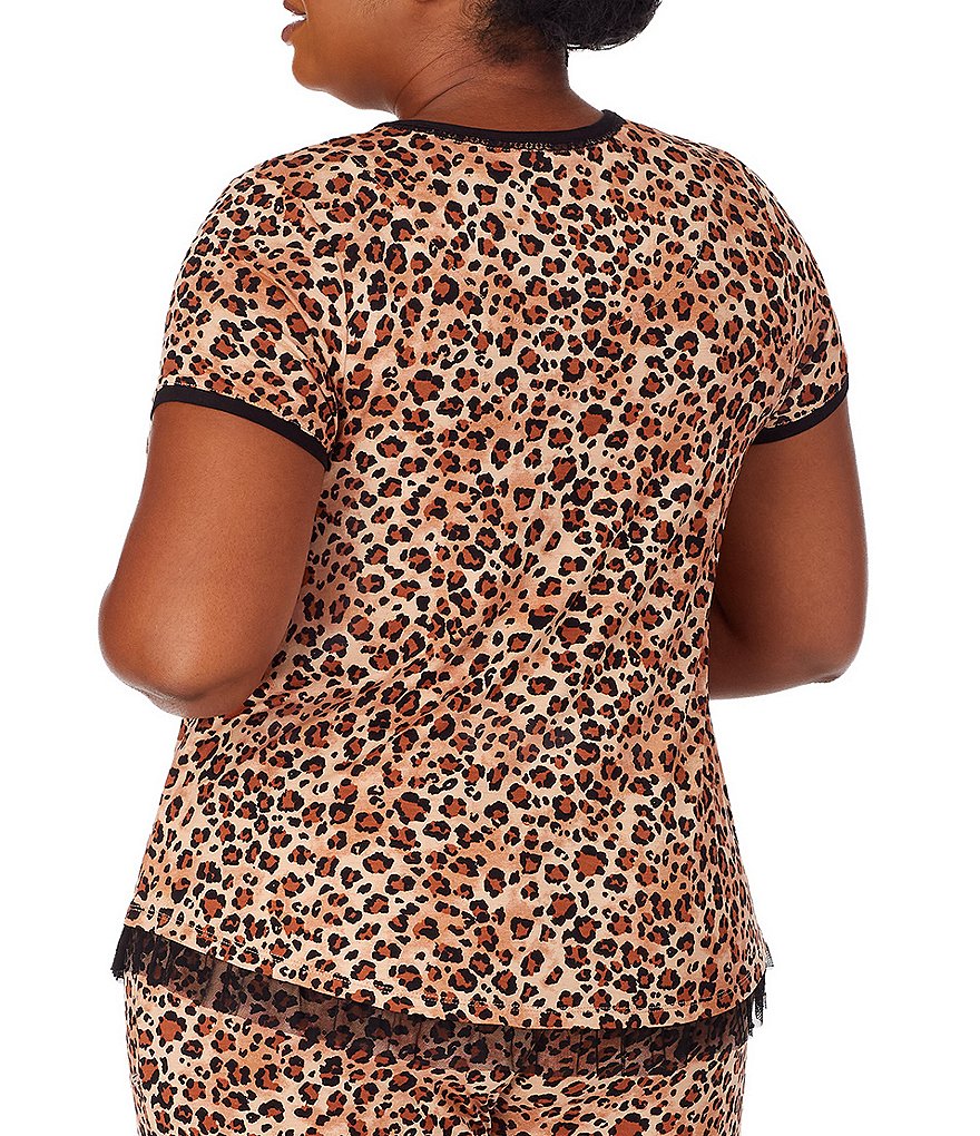 Kensie Plus Animal Printed Jersey Knit Coordinating Short Sleeve Round Neck Sleep Top