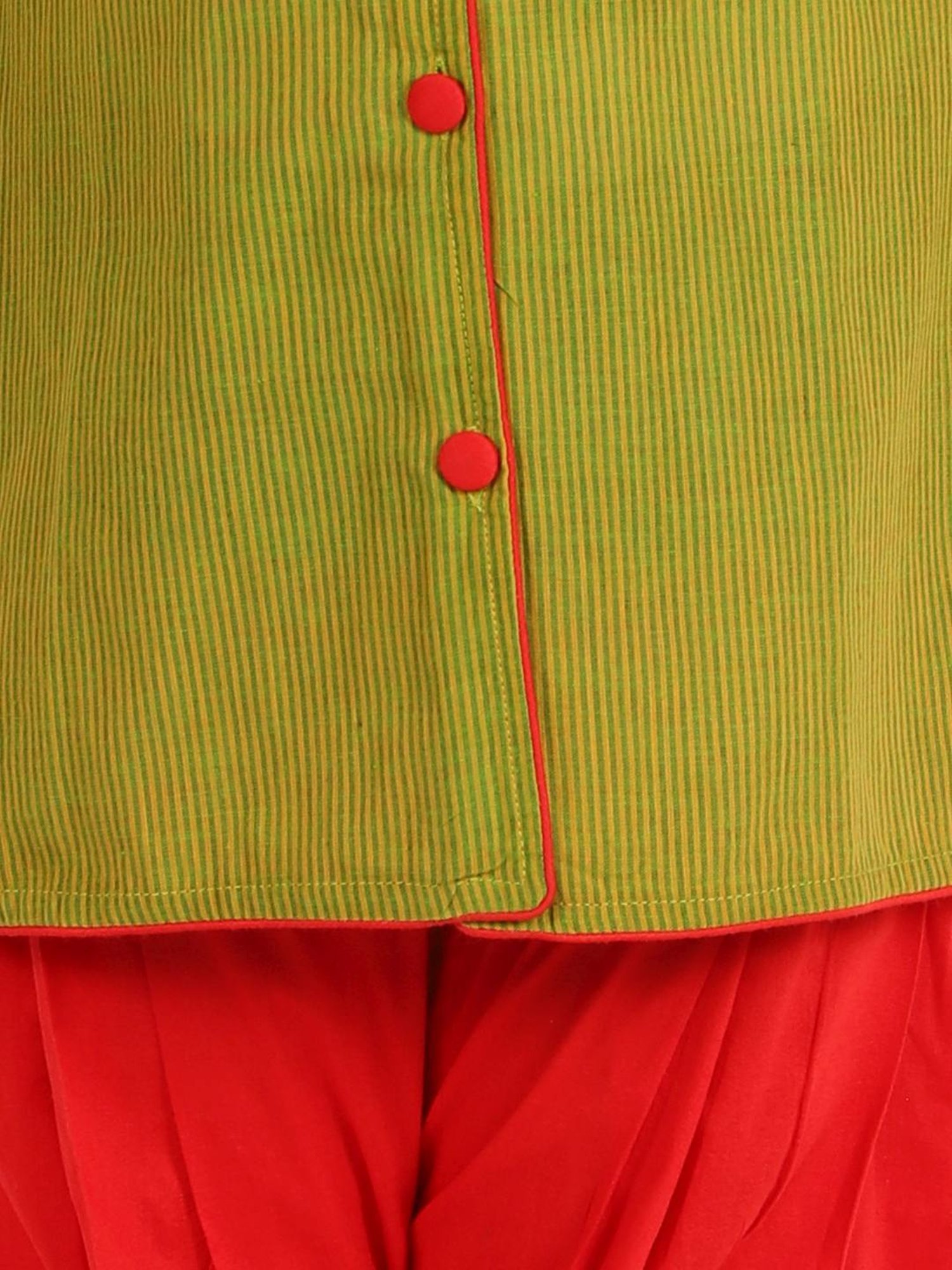 TWISHA Kids Green & Red Cotton Striped Full Sleeves Kurta Set