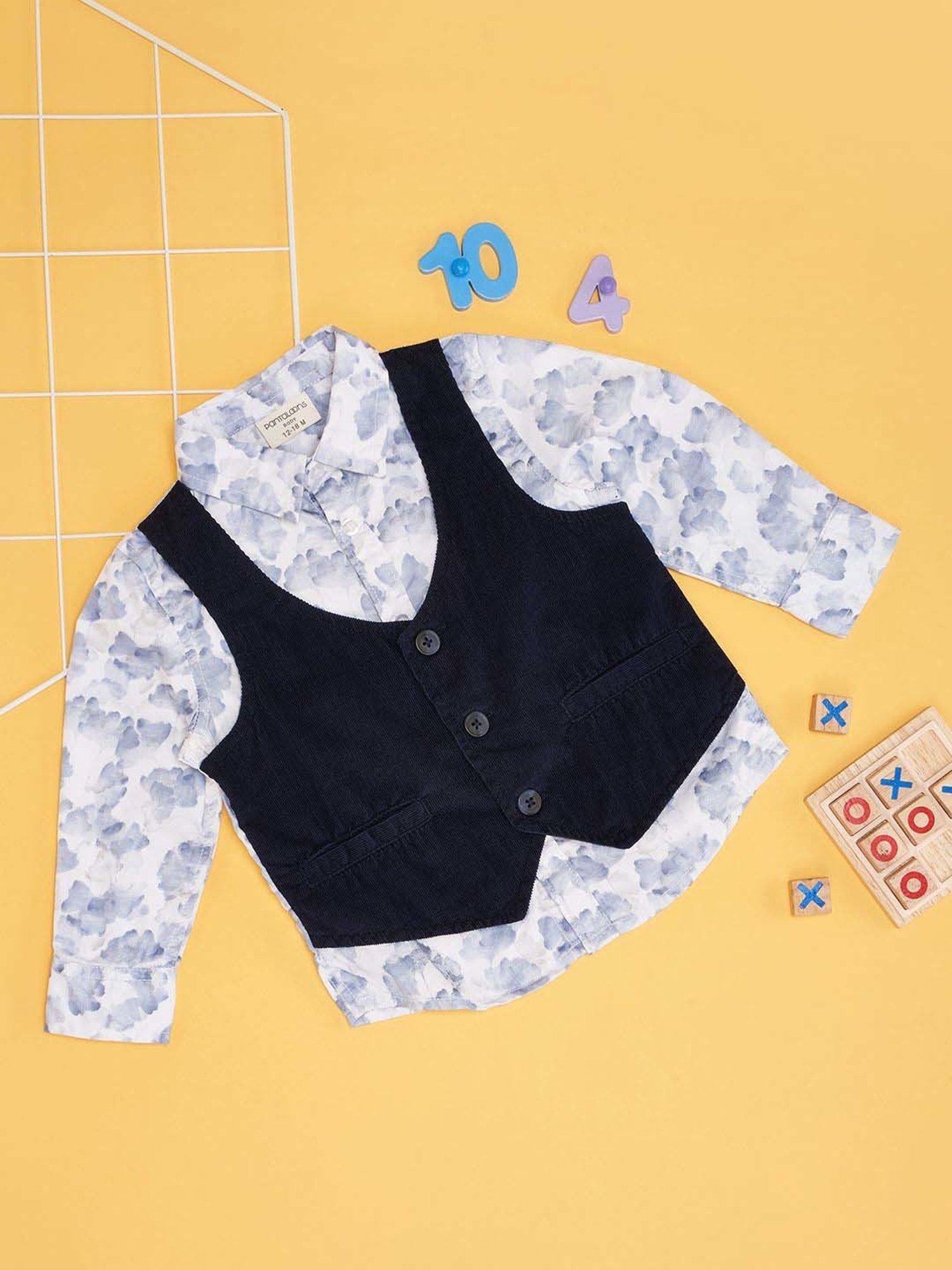 Pantaloons Baby Boys Bright White & Blue Cotton Printed Full Sleeves Shirts