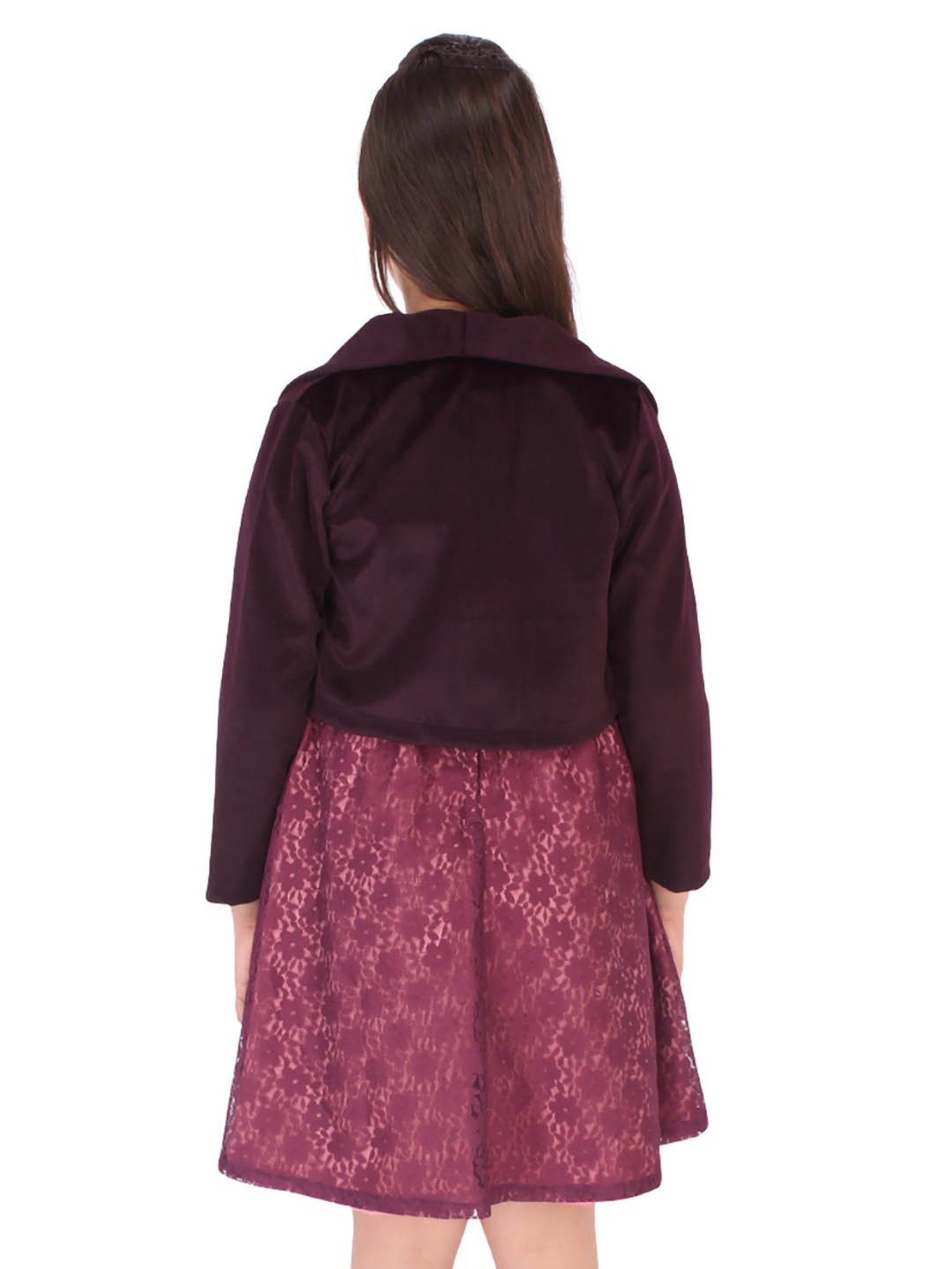 Cutecumber Kids Plum Printed Dress with Shrug