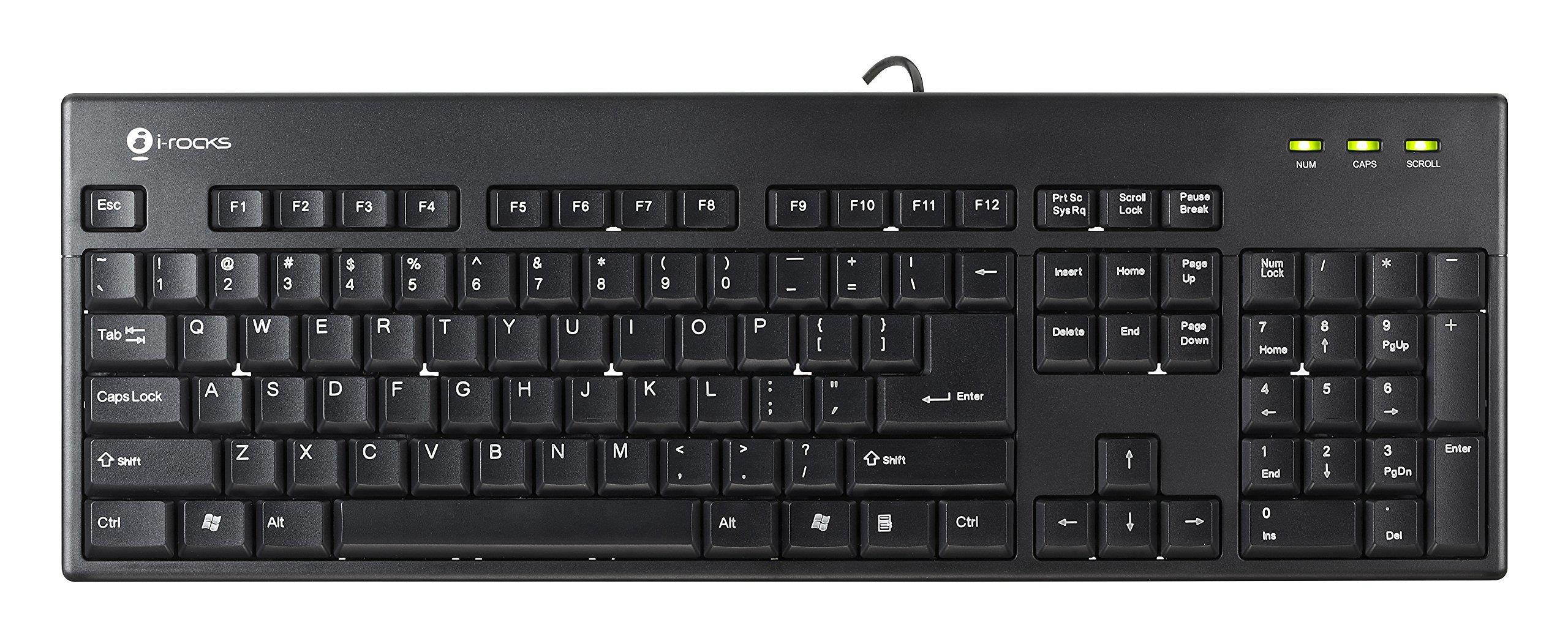 I-Rocks 104 Key Washable USB  IRK32W-BK PC Keyboard Black
