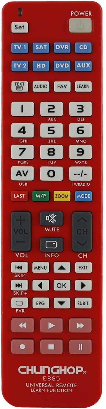 CHUNGHOP Universal IR Learning Remote Control for Smart TV SAT DVD AUX CD VCR DVR 8 in 1 E885 Multifunctional Controller