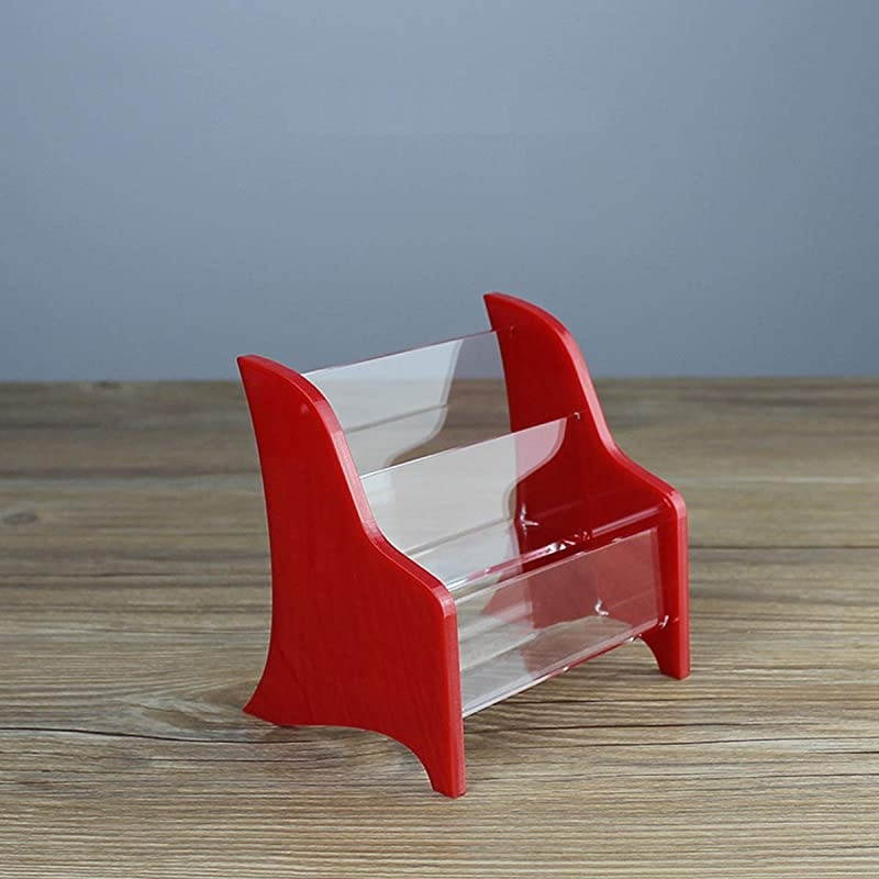 Acrylic 2 Tier Business Card Holder Display for Desk Elegant Business Card Stand for Office Counter Red/Clear