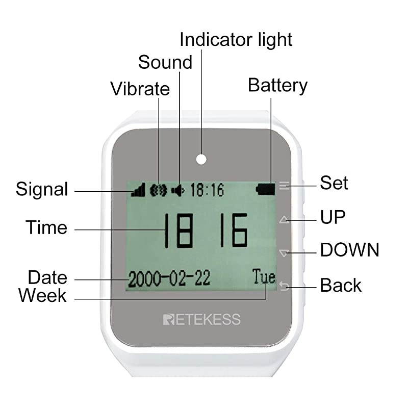 TD108 Caregiver Pager,Restaurant Pager,Standby 72 Hours,English Spanish Italian,Low Power Reminder,Alert Watch for Hospital,Clinic,Cafe,Hotel