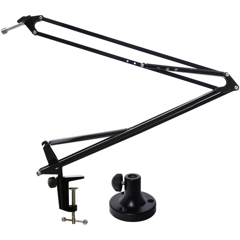 LyxPro DKR-1 Microphone Arm Stand Mount Adjustable Mic Boom Stand Swivel Mount Suspension Scissor & Clip - Desk Attachment and Clamp, Supports Blue Yeti Snowball,Black