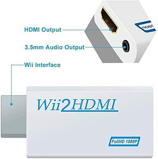 Wii Hdmi Converter Adapter, Hannord Wii to Hdmi 1080p Connector Output Video 3.5mm Audio - Supports All Wii Display Modes, Black