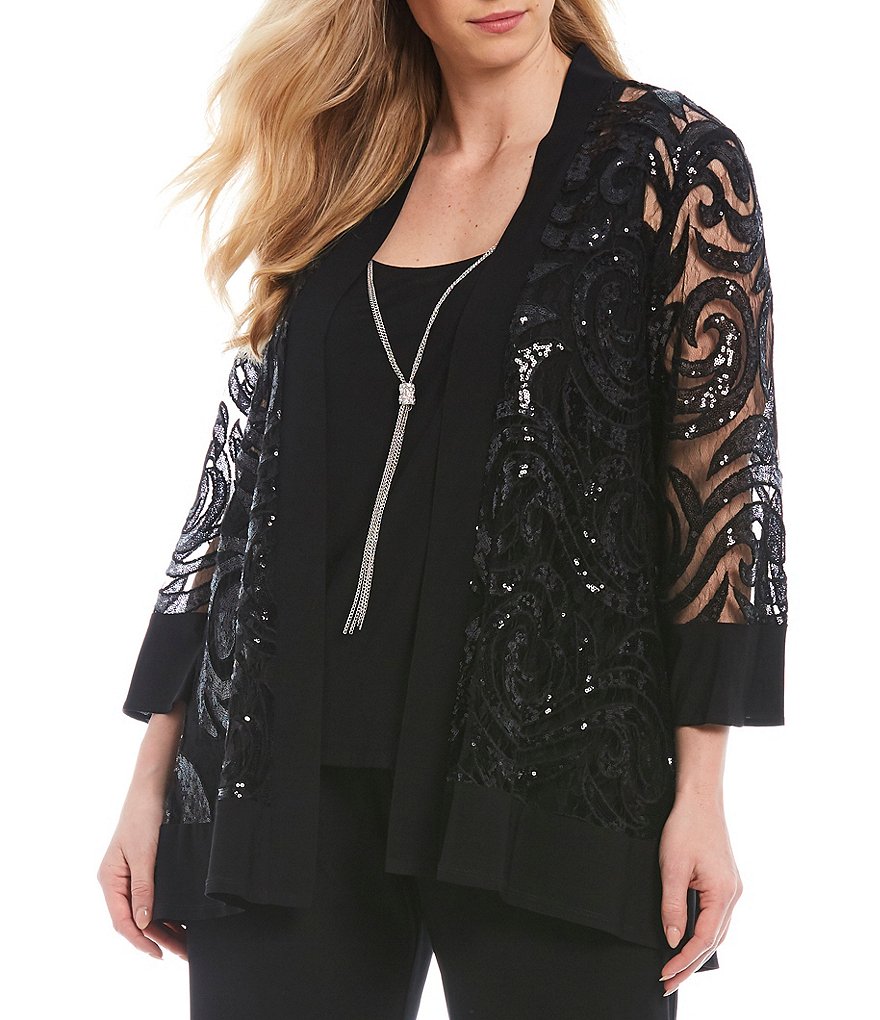 Jessica Howard Plus Size Crew Neck 3/4 Sleeve Printed Trapeze Dress