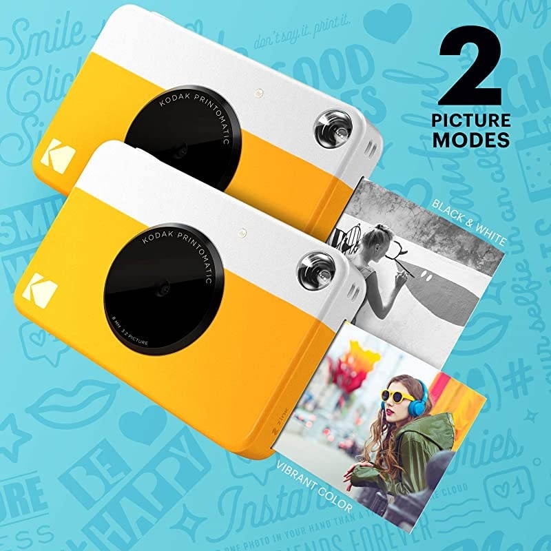 KODAK Printomatic Digital Instant Print Camera Full Color Prints On  2x3 StickyBacked Photo Paper Yellow Print Memories Instantly