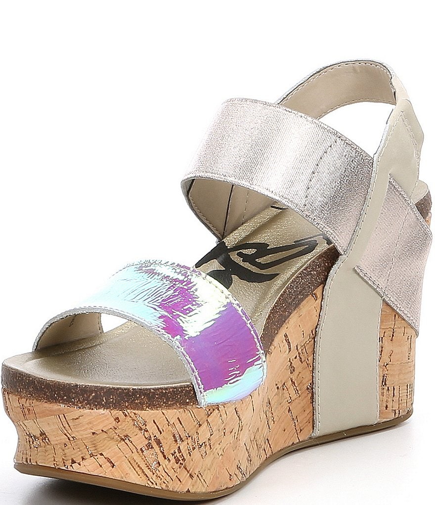 OTBT Bushnell Iridescent Leather & Fabric Platform Wedges