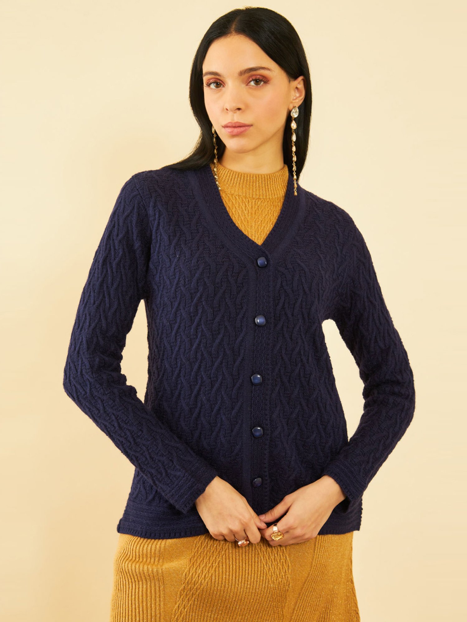 Soch Navy Self Pattern Cardigan