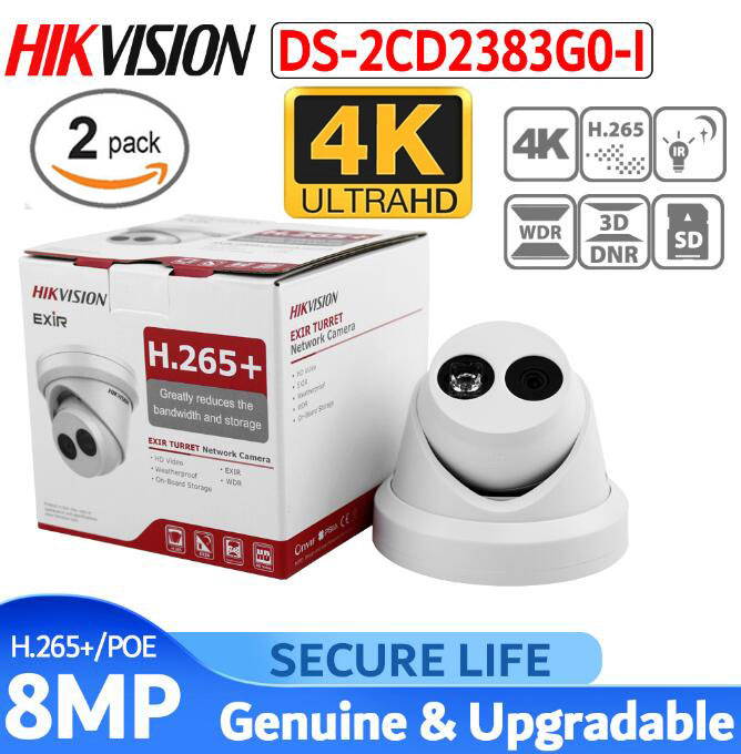 Hikvision  UltraHD 4K 8MP Outdoor Security PoE IP Camera DS-2CD2383G0-I,4.0mm Fixed Lens,3840 &times; 2160,EXIR Turret Network Surveillance Camera,30m Night Vision,H.265+, IP67 Waterproof, 1-Pack