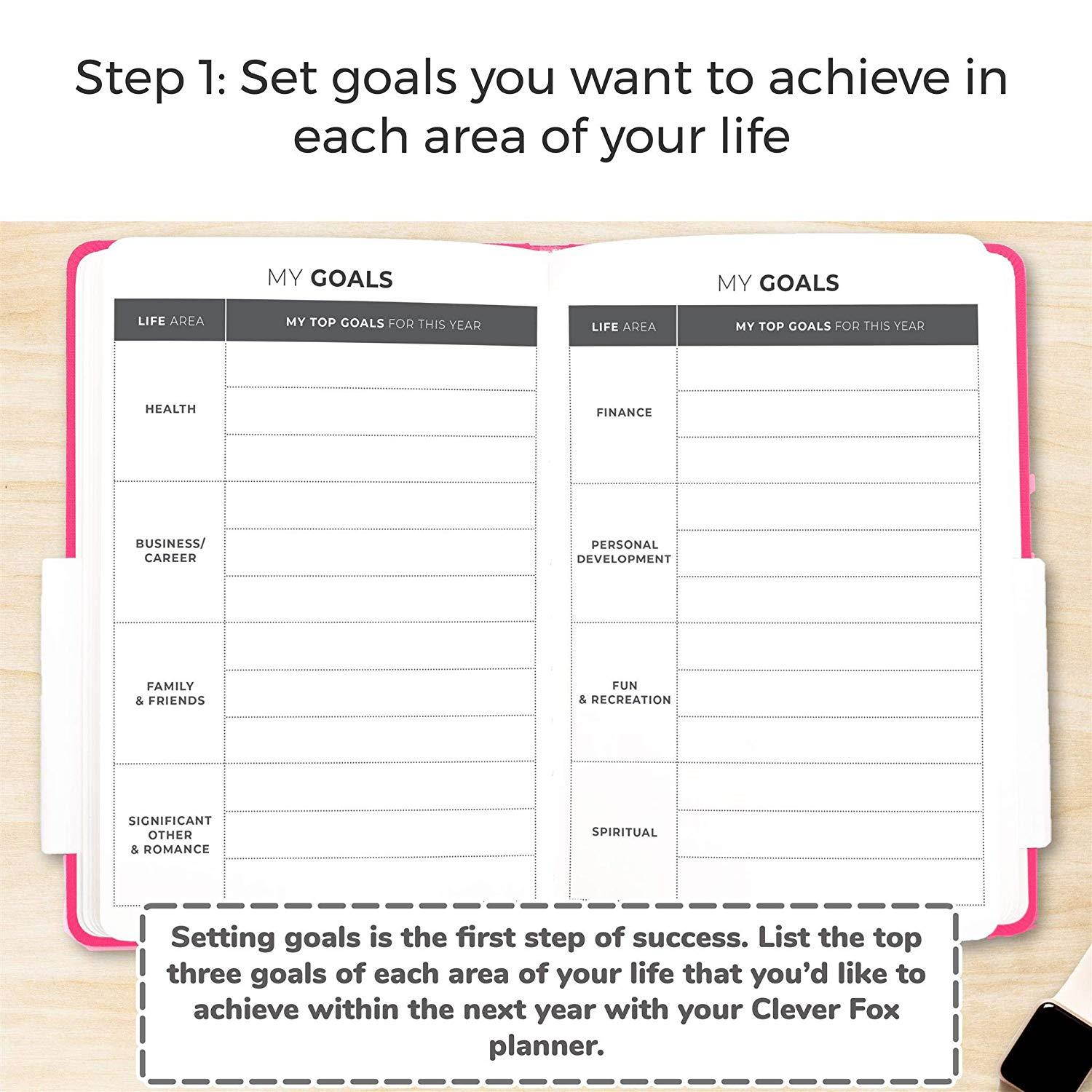 The Clever Fox Planner - Undated Weekly Planner, Organizer, Calendar and Gratitude Journal to Boost Productivity, Happiness and Hit Your Goals in 2019 - Lasts 1 Year - A5 Size - Stickers - Hot Pink