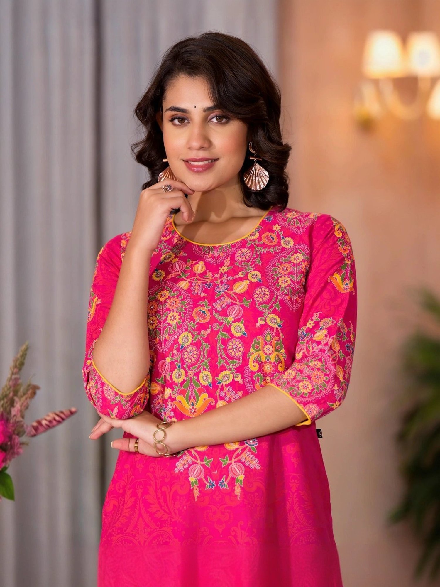 Juniper Pink Embroidered Kurta Pant Set With Dupatta