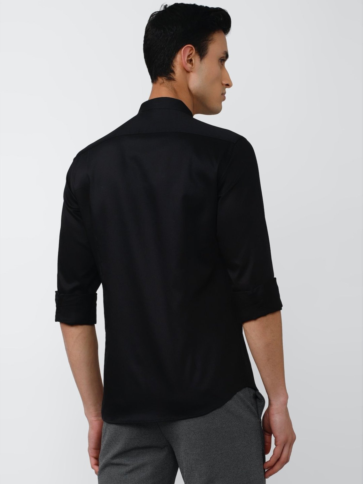 V Dot Black Cotton Slim Fit Shirt