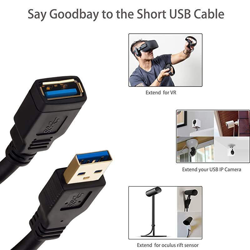USB 30 Extension Cable 3 Feet  USB 30 Type A Male to A Female Extension Cordfor Data Transfer USB Flash Drive Keyboard Mouse Playstation Xbox Oculus VR Card Reader Printer etc