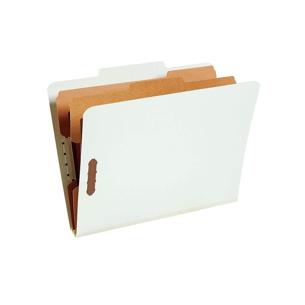 Staples Pressboard Folders 2/5-Cut Top Tab Ltr 2 Div. Lt Gy 10/BX 811394