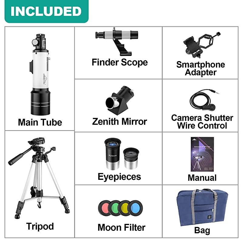 Telescope for Kids and Beginners, 70mm Refractor Telescope for Astronomy with Adjustable Tripod, Smartphone Adapter, Camera Shutter Wire Control, Backpack