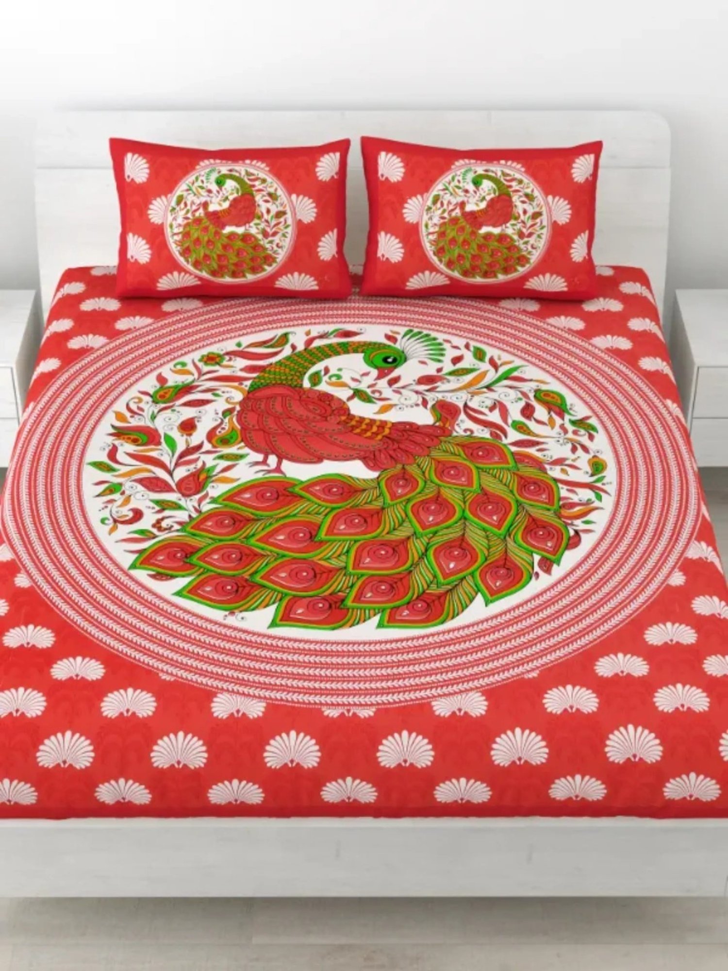 Living Roots Printed Red 240 TC Cotton Bedsheet with 2 Pillow Covers