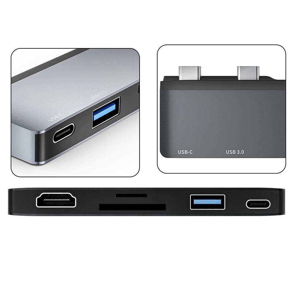 Dock Station Dual HDMI-compatible 6 in 1 Dual Monitor USB C Adapter Portable Plug for Macbook Pro Type C Docking Converter